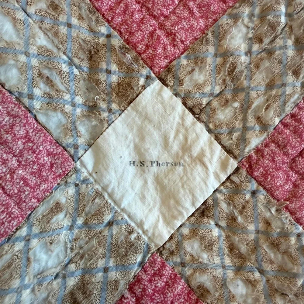 Antique Handmade 19th Century Patchwork Friendship Signature Quilt Calico 76x82